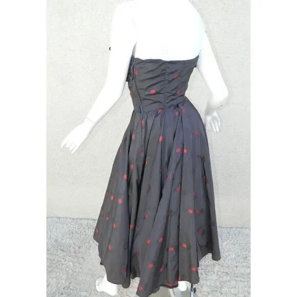 CEIL CHAPMAN‎  Pinup Dress Blue Red Cherries Vintage Rockabilty Size Small - Picture 7 of 14